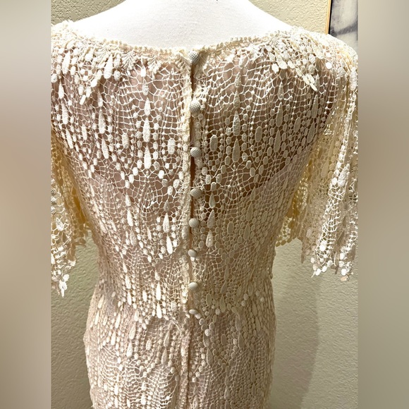 VTG House of Bianchi Tiered Lace Boho Tear Drop Layered Wedding Flapper Dress S - Picture 6 of 11